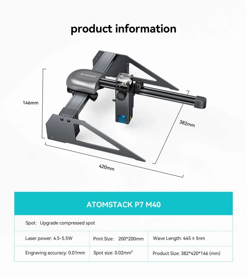 Atomstack P7 M40 5.5W Optical Power Portable Laser Engraving Machine - Image 3