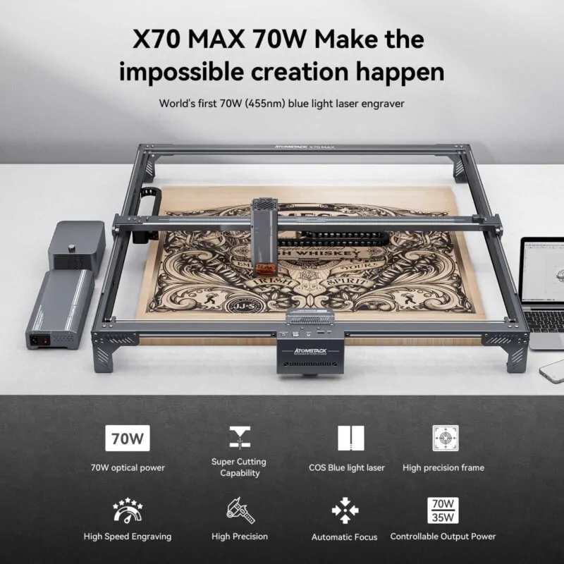 Atomstack X70 Max /A70 MAX 360W Laser Engraver With F60 Air Assist Kit 850*800MM Large Area 35w/70w Dual Laser Engraving Machines - Image 2