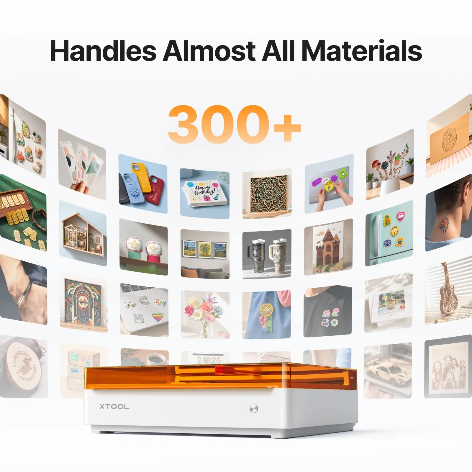 xTool M2 Color Craft Laser Cutter & Engraver supporting 300+ materials with CMYK color printing, laser cutting, engraving and dual-camera positioning system.