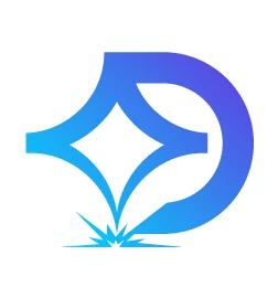 Dhunikart logo with modern blue gradient design and laser engraving inspired icon on white background.