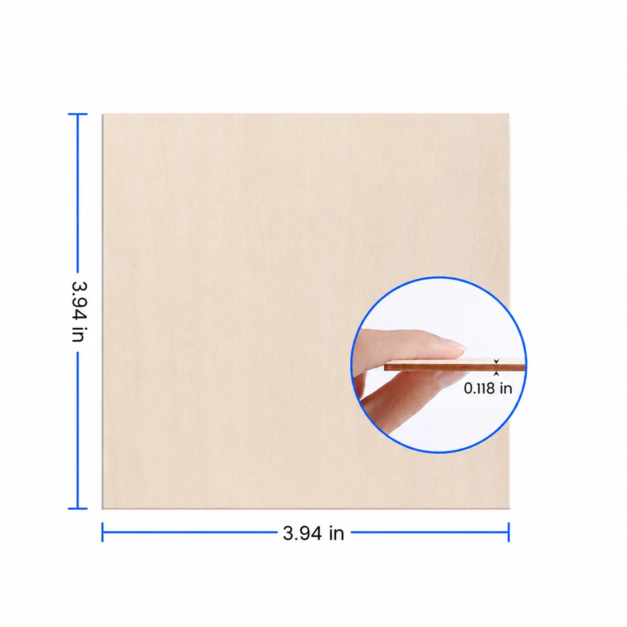 Basswood sheet pack for laser engraving and DIY craft projects with sample wooden creations and smooth natural wood surface.