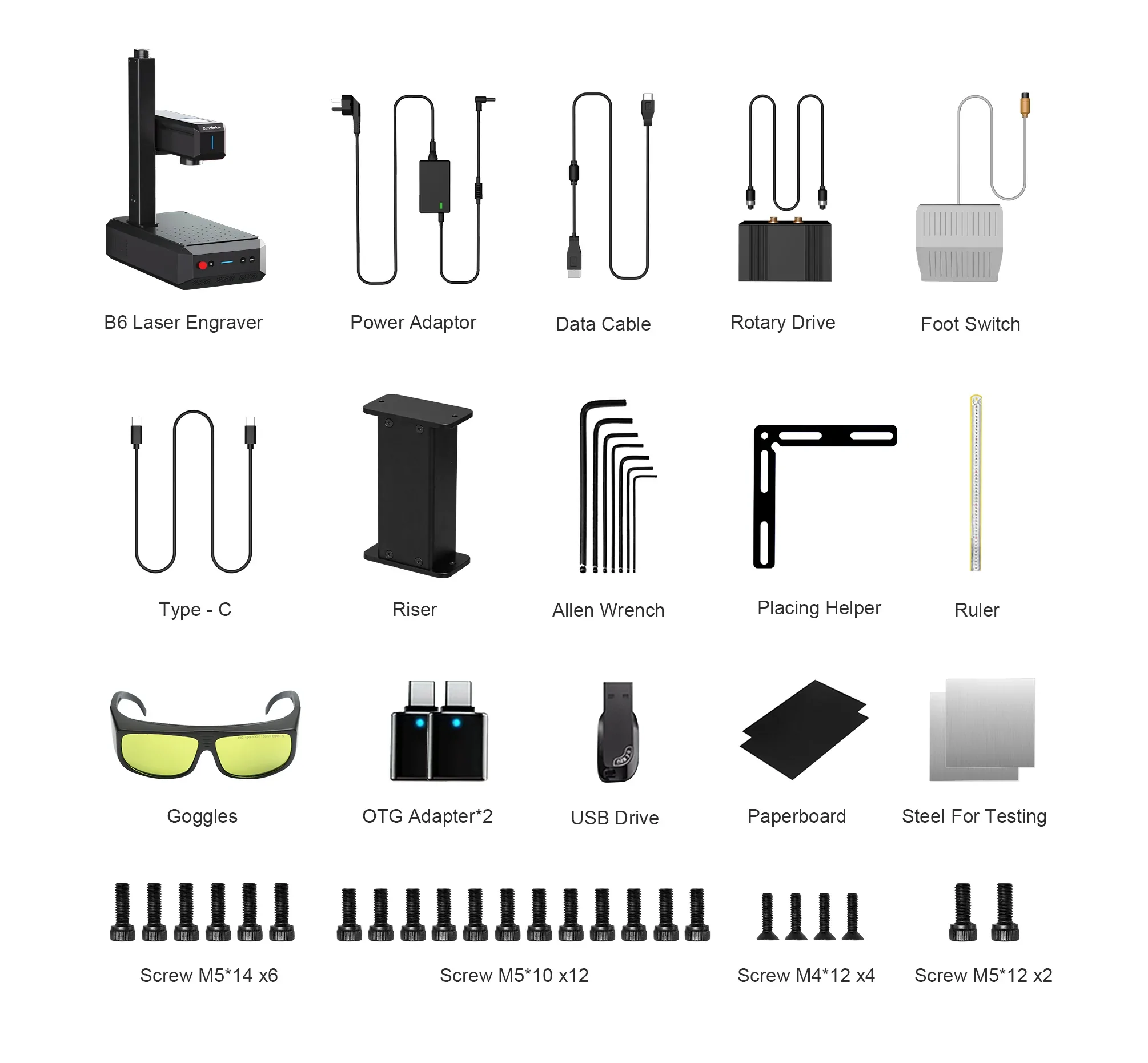 ComMarker B6 Fiber Laser Engraver Accessories and Safety Bundle Components