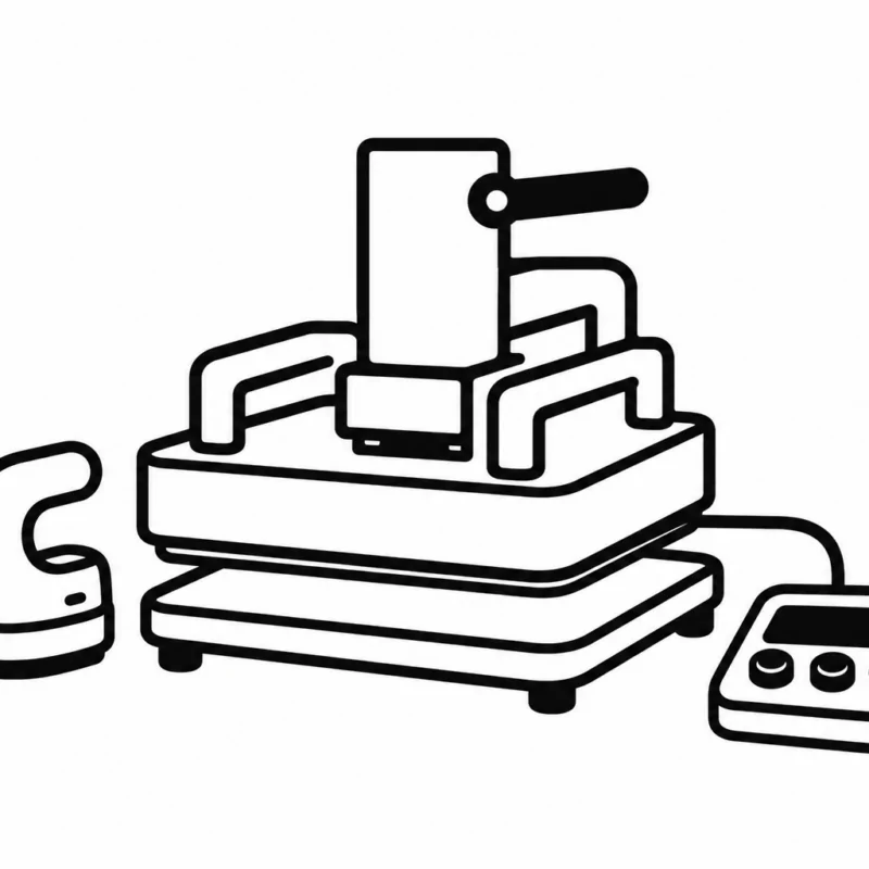 Heat press machine icon with controller and accessory attachment, representing mug press, tumbler press, sublimation printing, and heat transfer equipment.