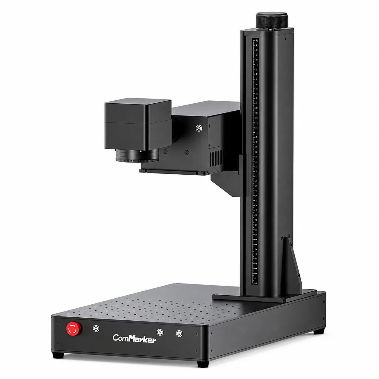 ComMarker Omni 1 UV Laser Engraver with compact desktop design, high-precision engraving head, adjustable column, and stable metal base for professional UV laser marking applications.